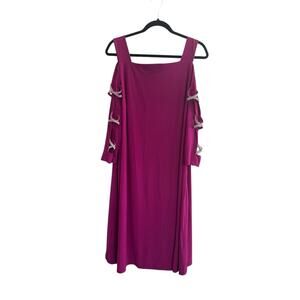 JBS Plus Size 2X Fuschia Pink Stretch Dress Open Rhinestone Arms #4807
